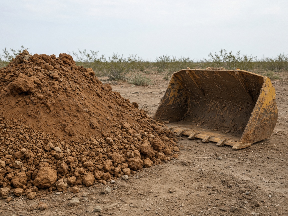 Dirt pile beside a small loader bucket